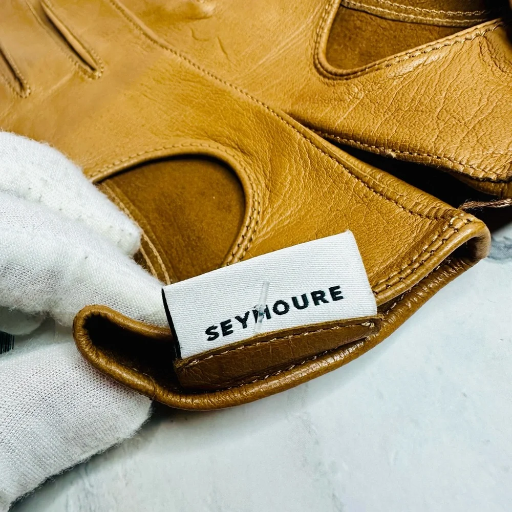 NEW! Seymoure Camel Italian Leather Original Washable Driver Gloves